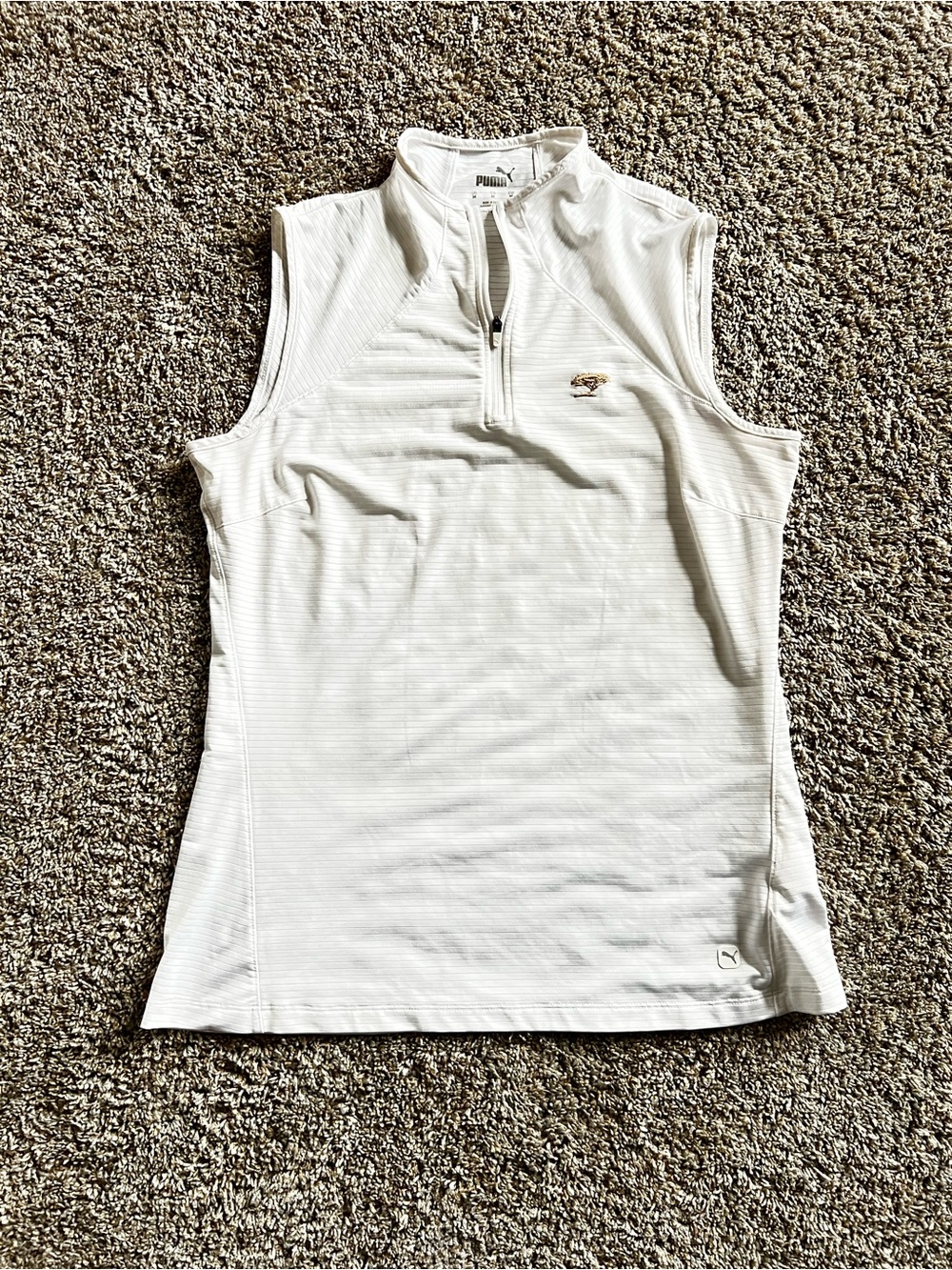 Puma White Sleeveless Quarter-Zip Performance Tank